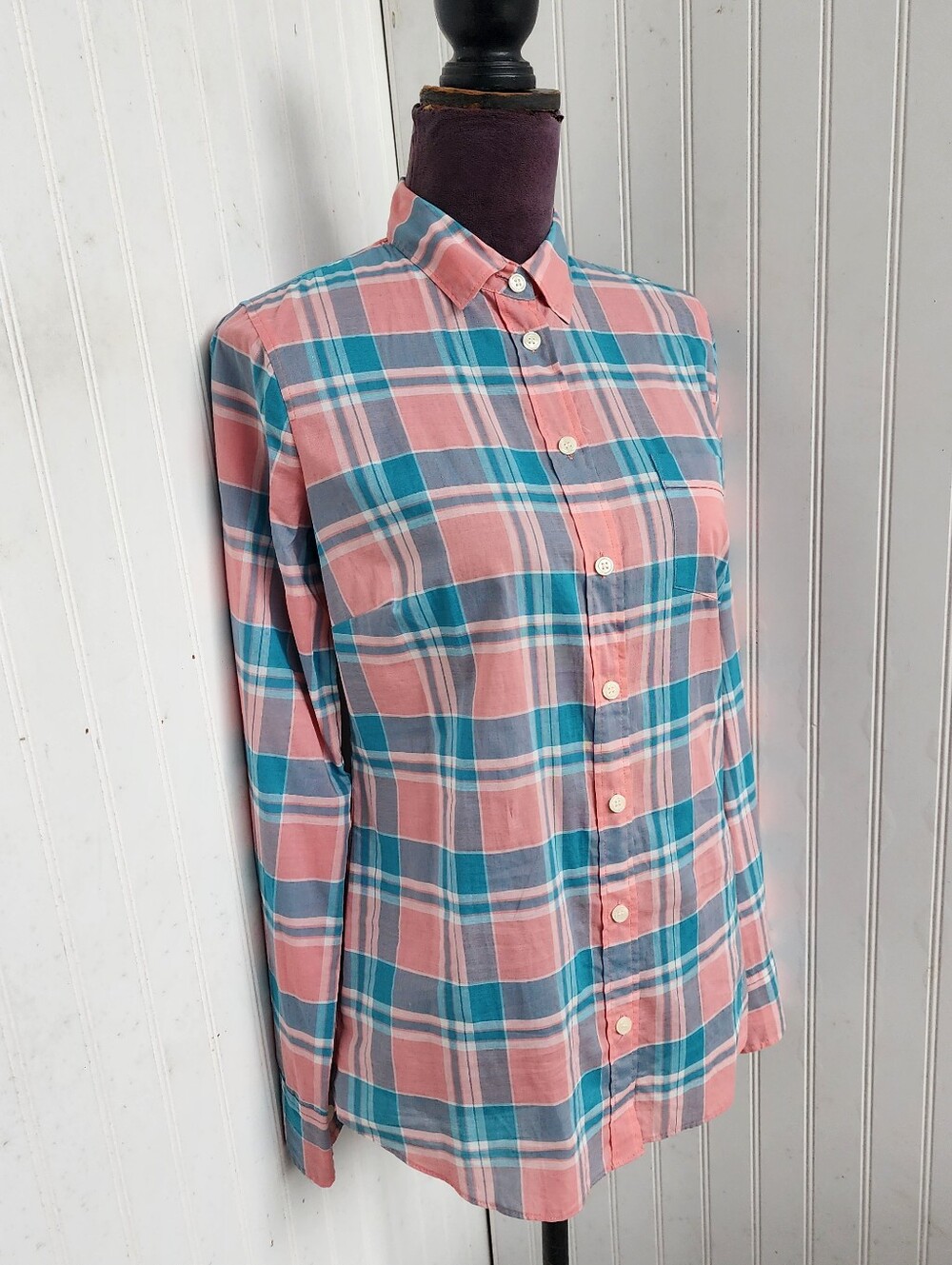 NWT J. Crew Plaid classic button-down shirt Coral Pink Blue Reef Shadow XS - Picture 3 of 14